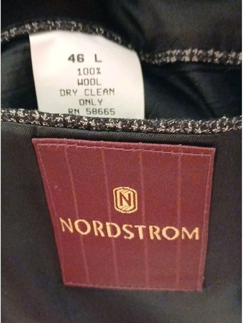 Vintage Nordstrom Black Check Waffle Tweed Wool Men Blazer 46L Sport Coat Jacket